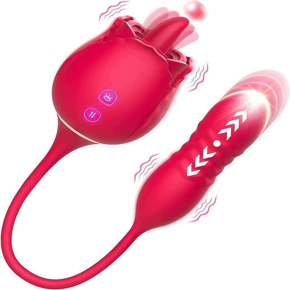 Rose Tongue Licking Thrusting G Spot Dildo Vibrator