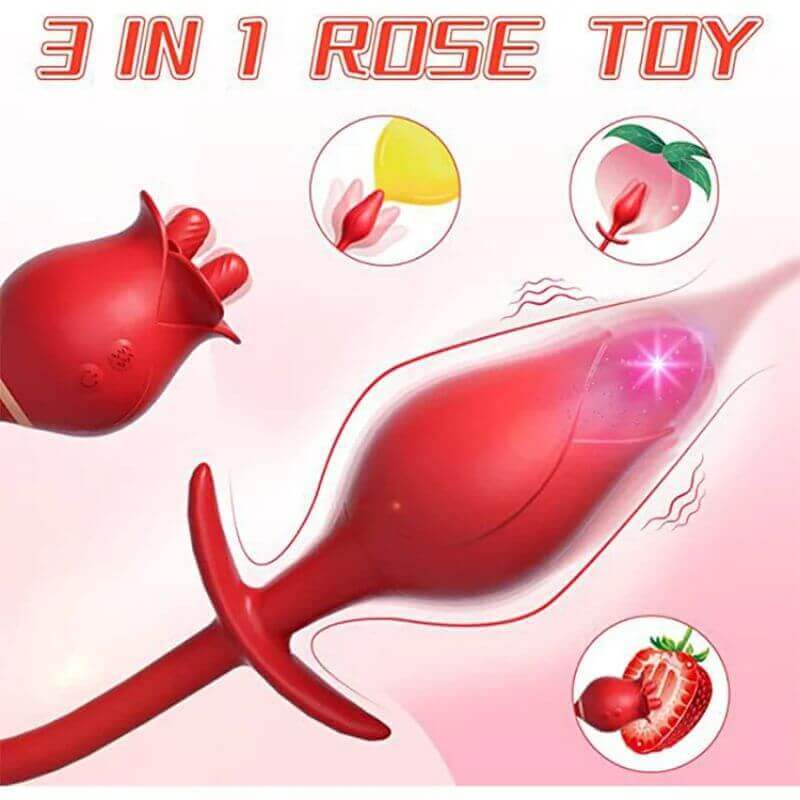 Rose Toy For Men: Dual Stimulation with Tongue Licking & Vibrating Butt Plug"